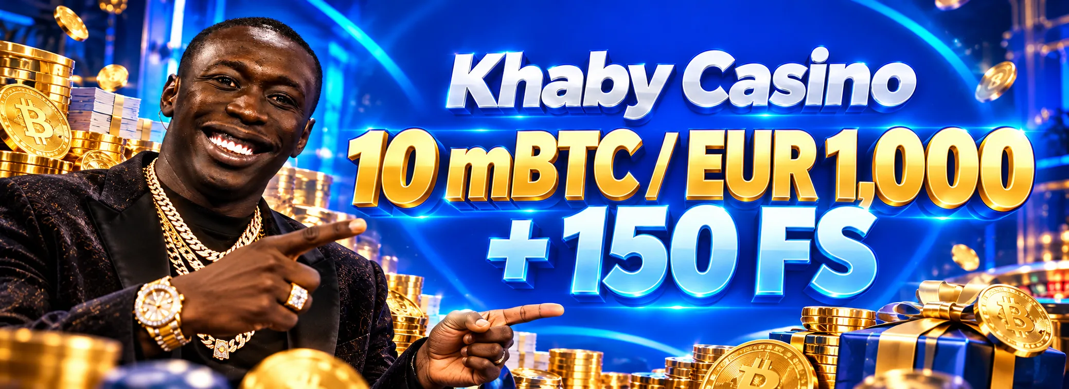 Khaby Casino — Welcome match: 100% to 10 mBTC with 150 free spins — 10 mBTC / EUR 1,000 + 150 FS